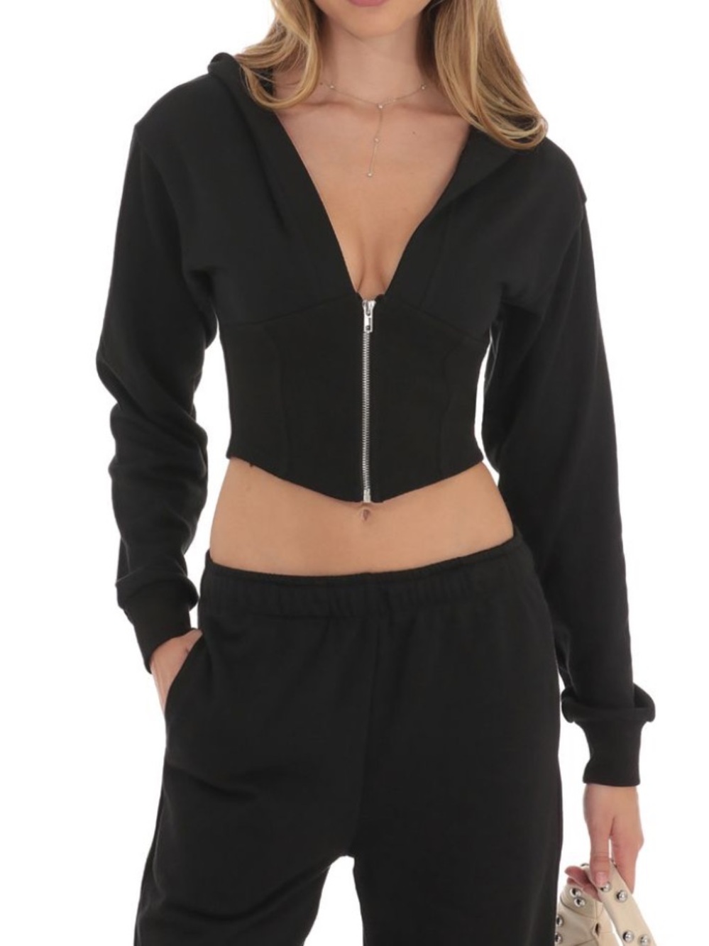 Lucy In The Sky Black Cropped Pointed Hoodie